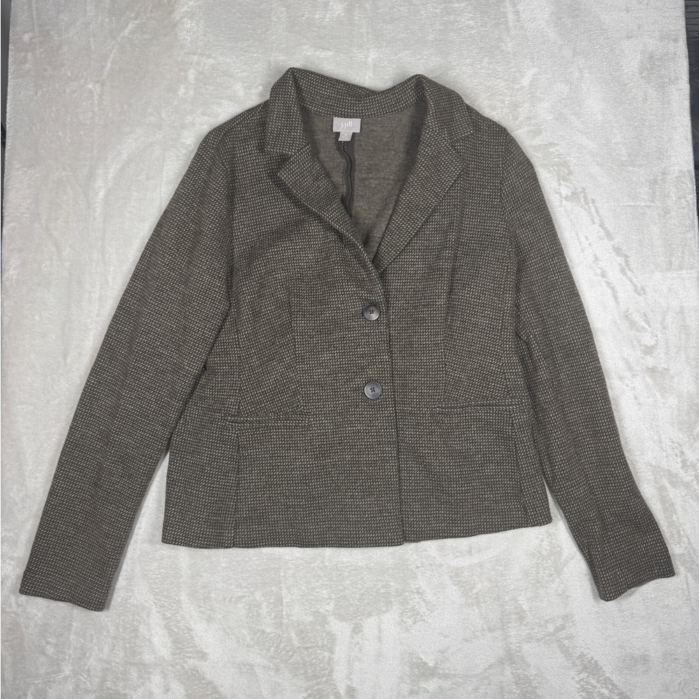 J.Jill Wool Blend Brown Dot Button Front Collared Academia Blazer Size Medium